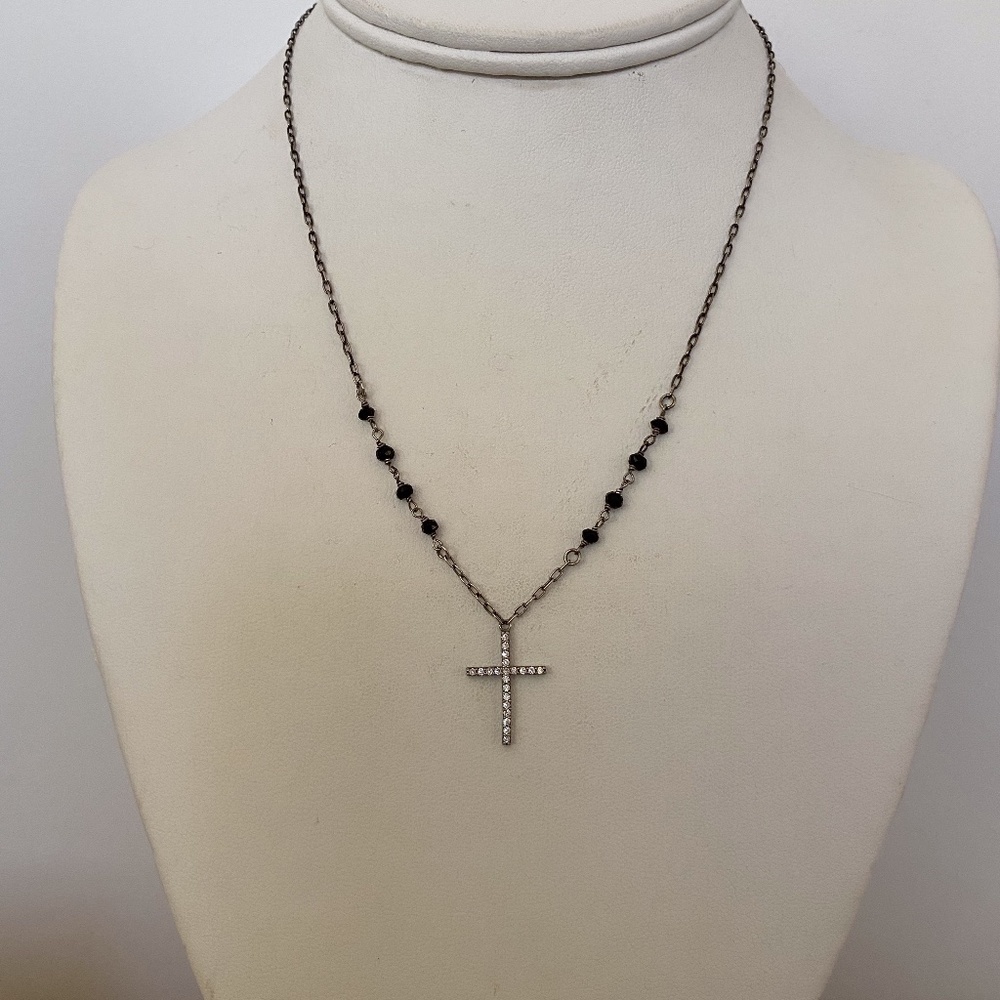 Sterling Silver and Onyx Drop Cross Necklace
